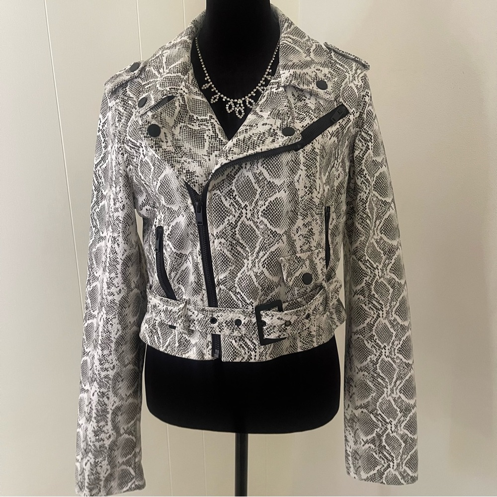 Snake print faux leather jacket